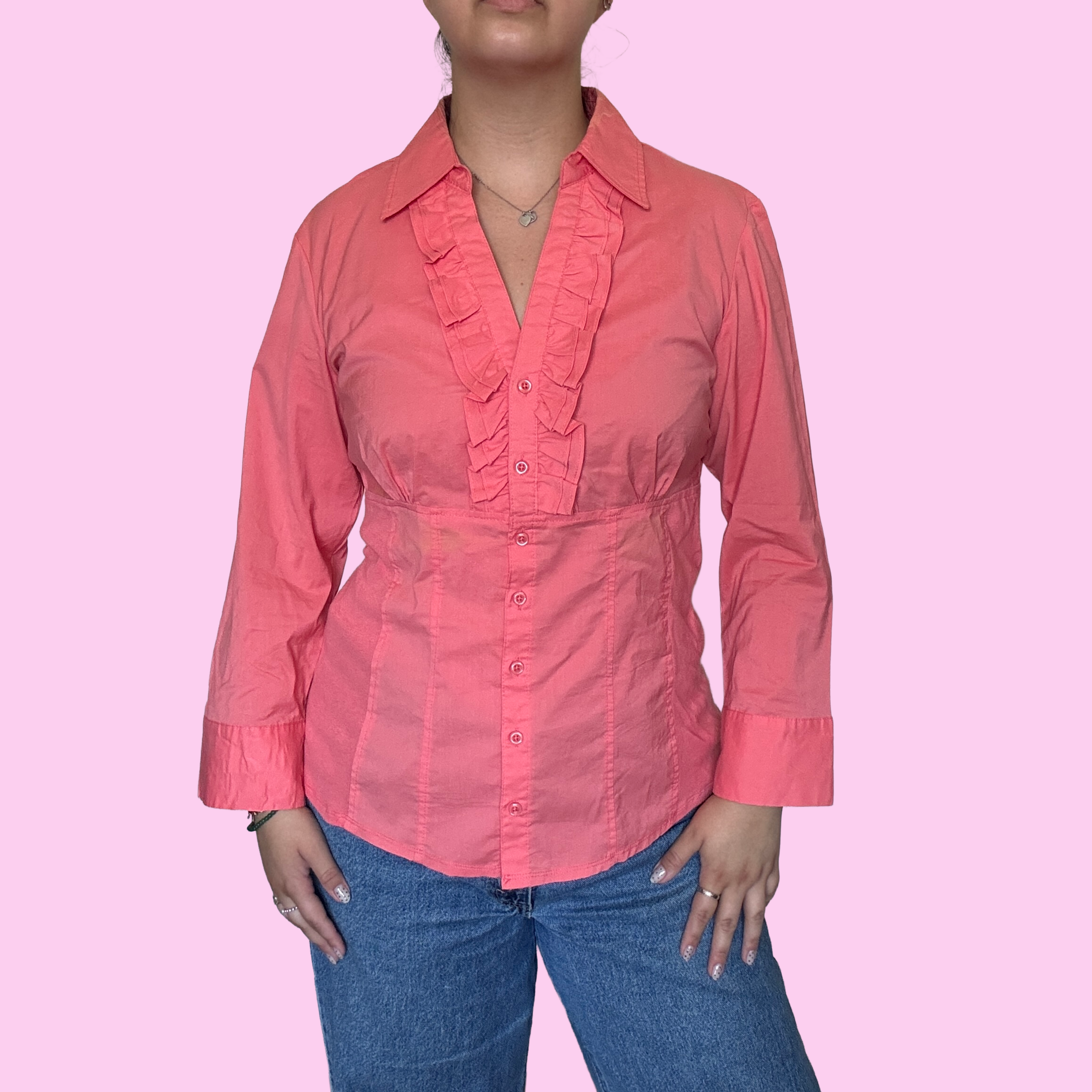 Ruffle cotton vintage button up
