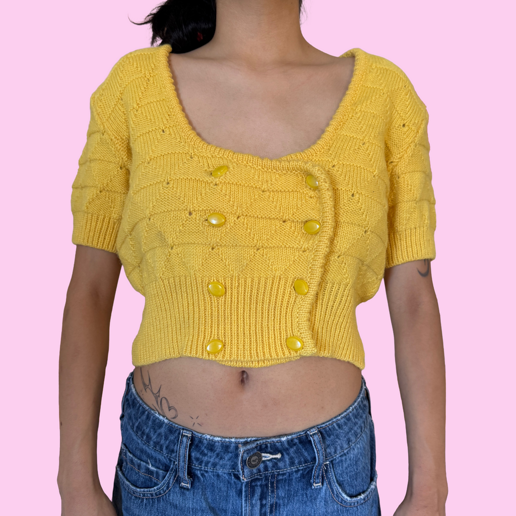 Thick knit cropped short sleeve sweater