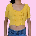 Thick knit cropped short sleeve sweater