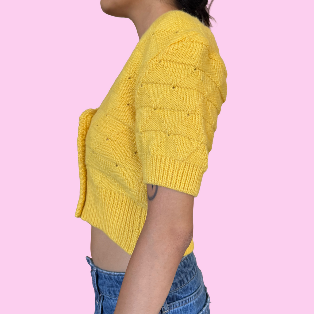 Thick knit cropped short sleeve sweater