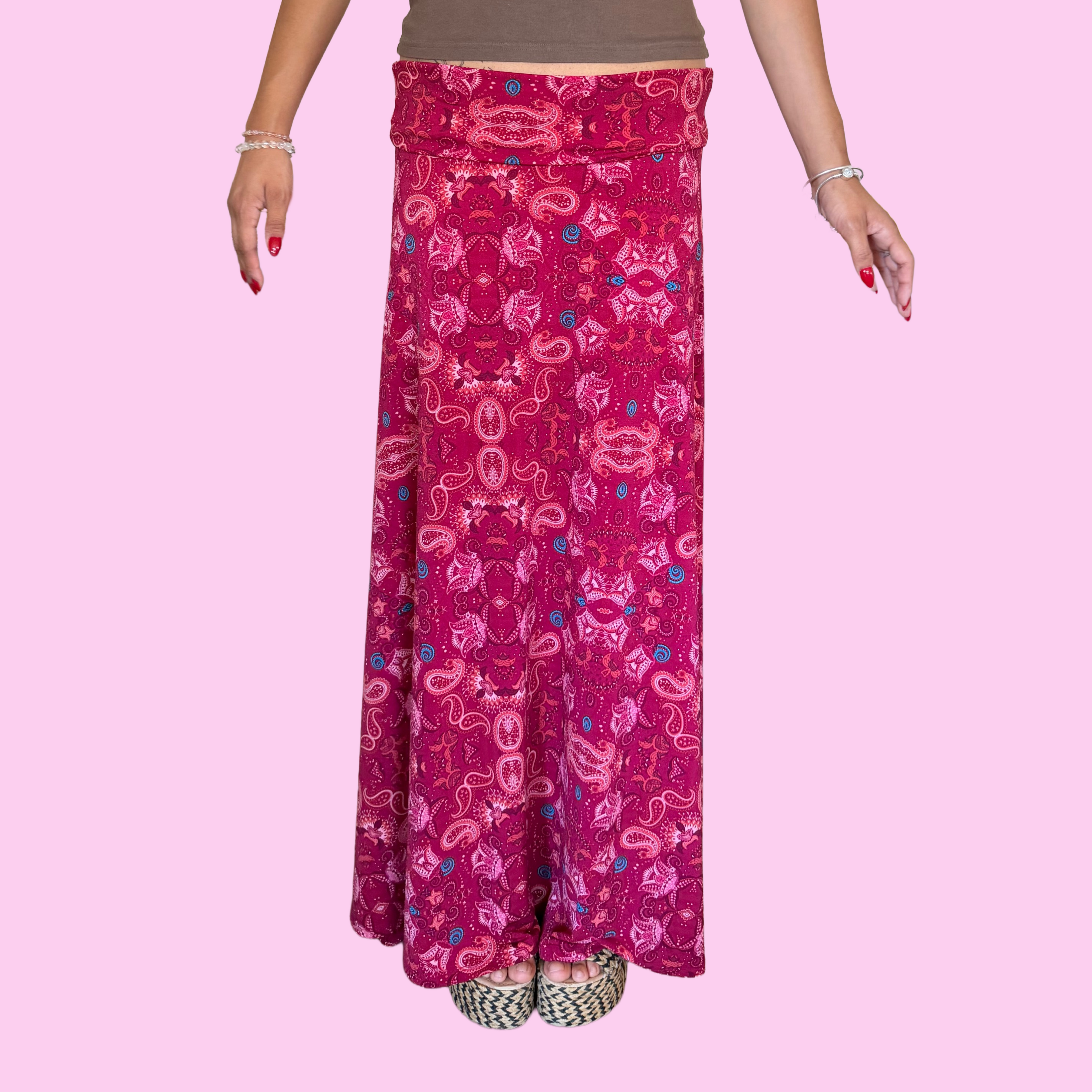 Foldover paisley jersey skirt