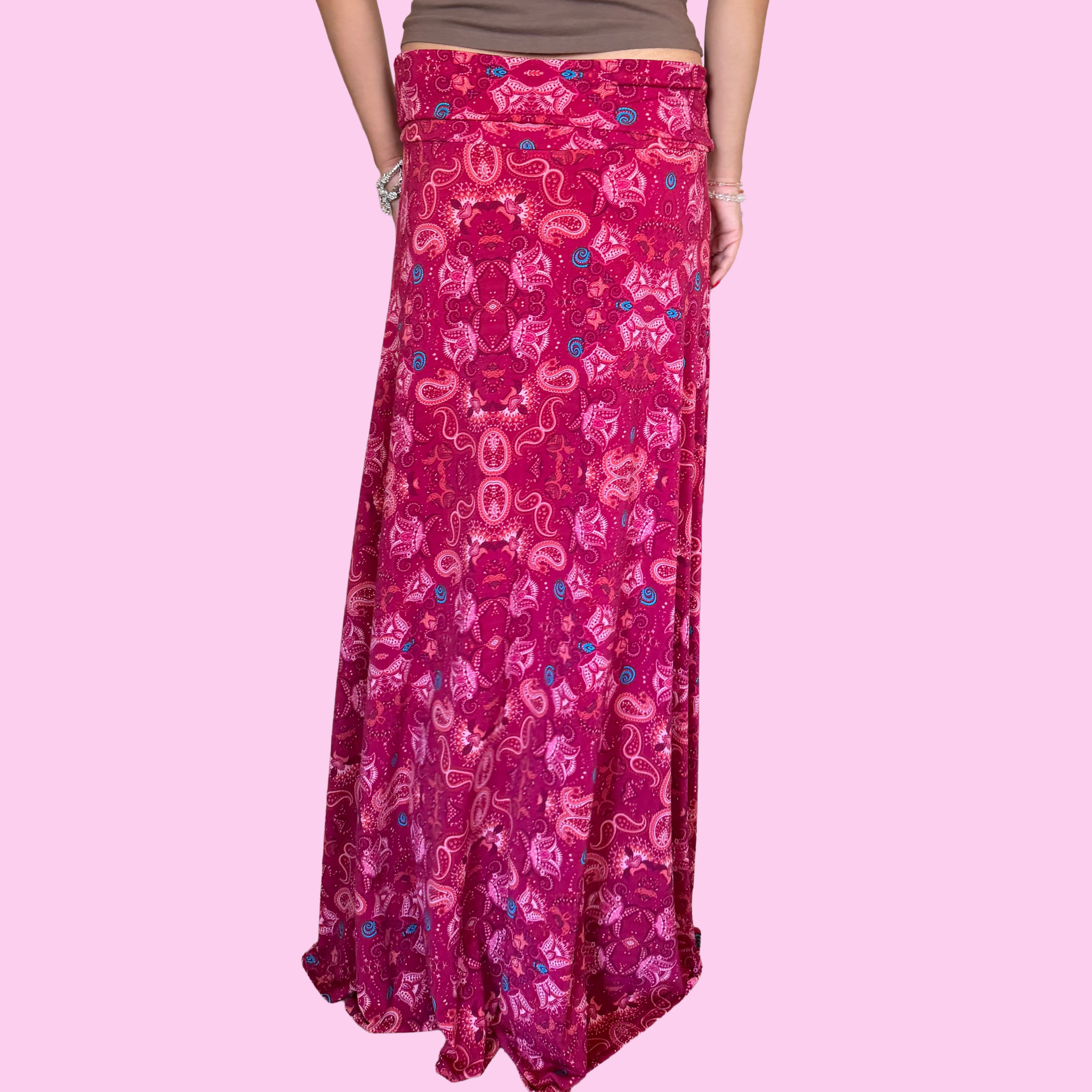 Foldover paisley jersey skirt