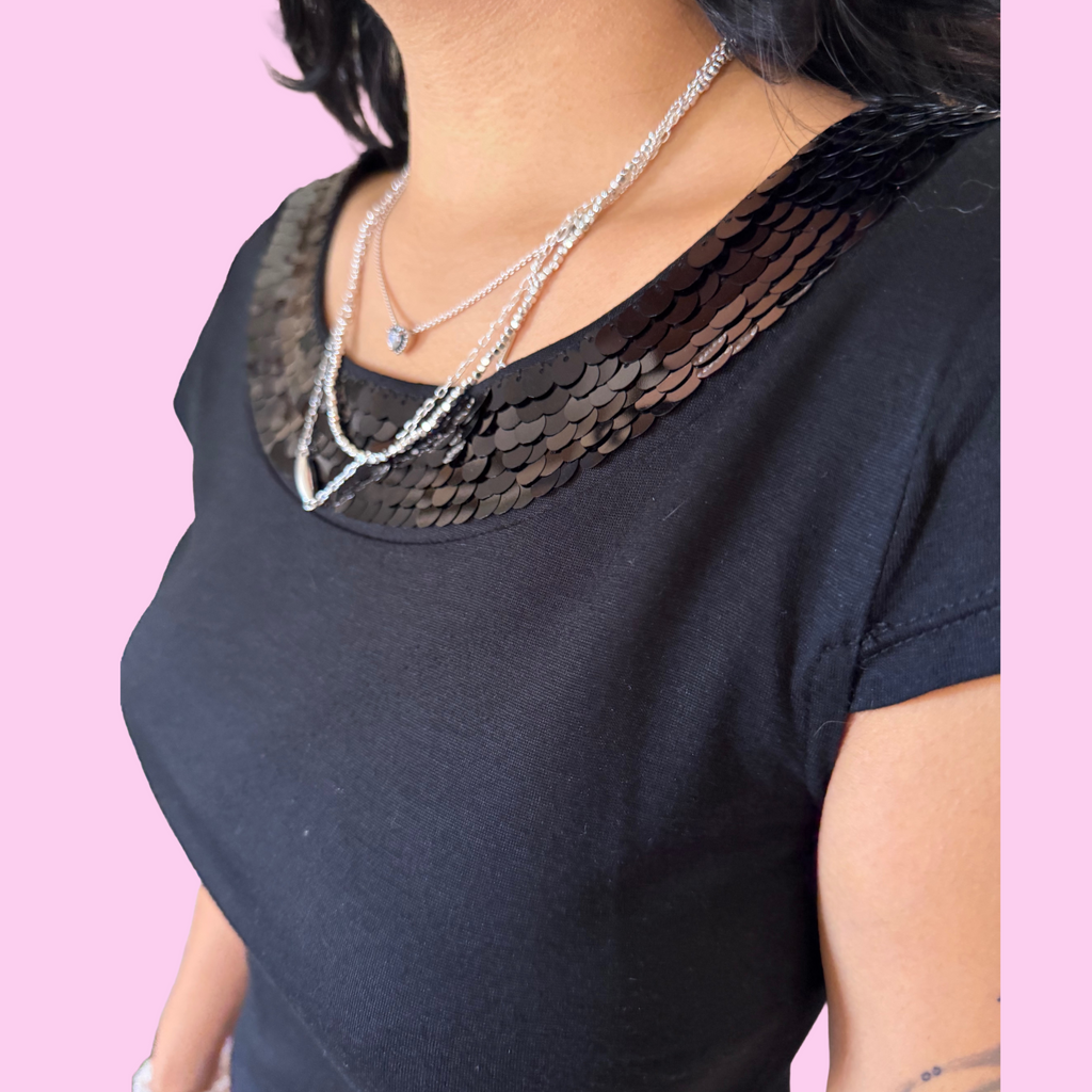 Vintage sequin neckline top