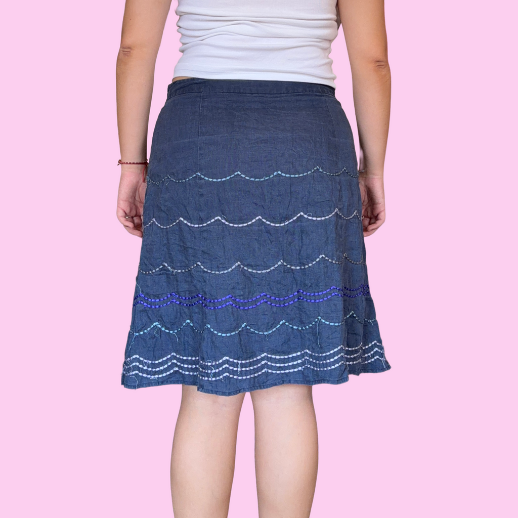 Vintage waves embroidered skirt