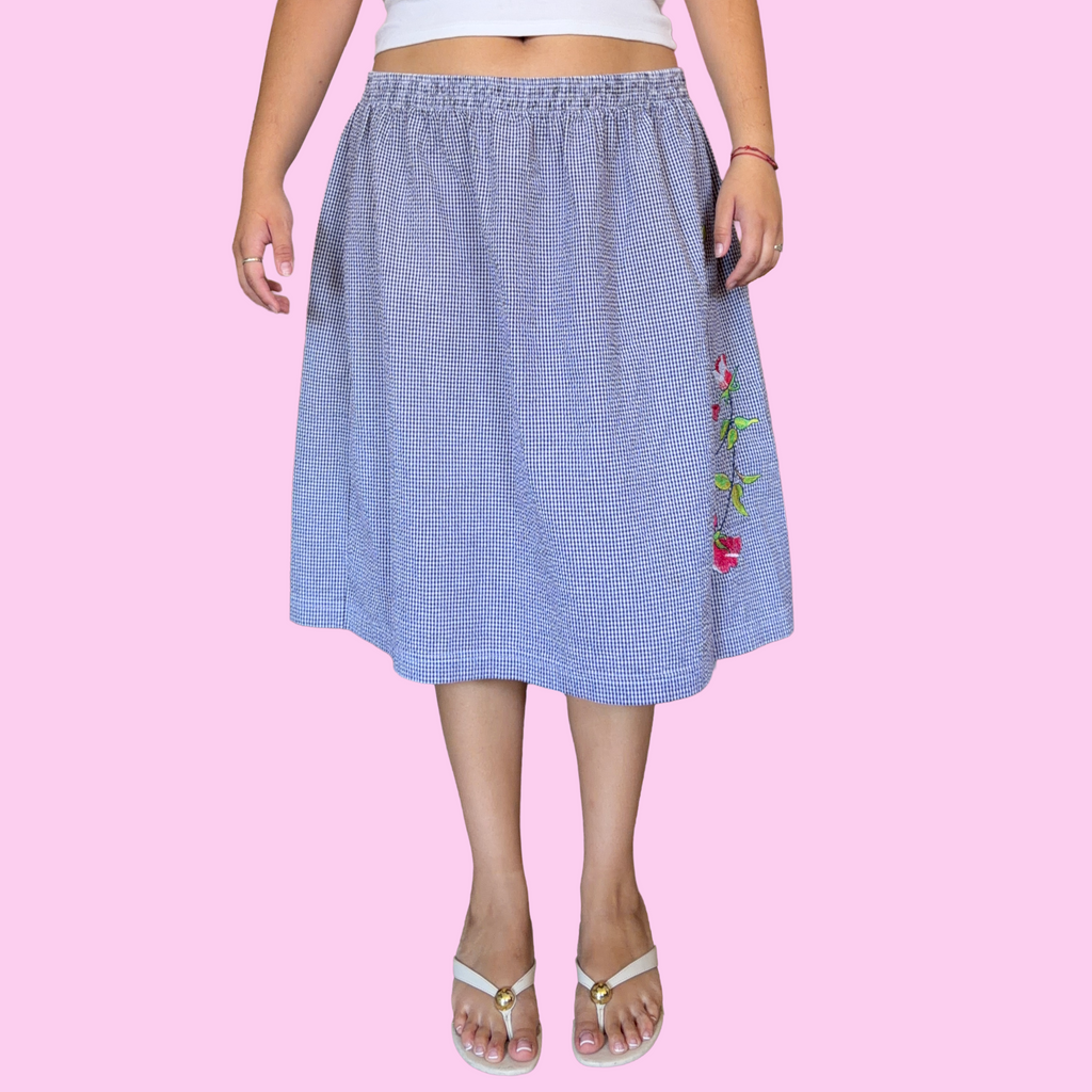 Gingham embroidered skirt