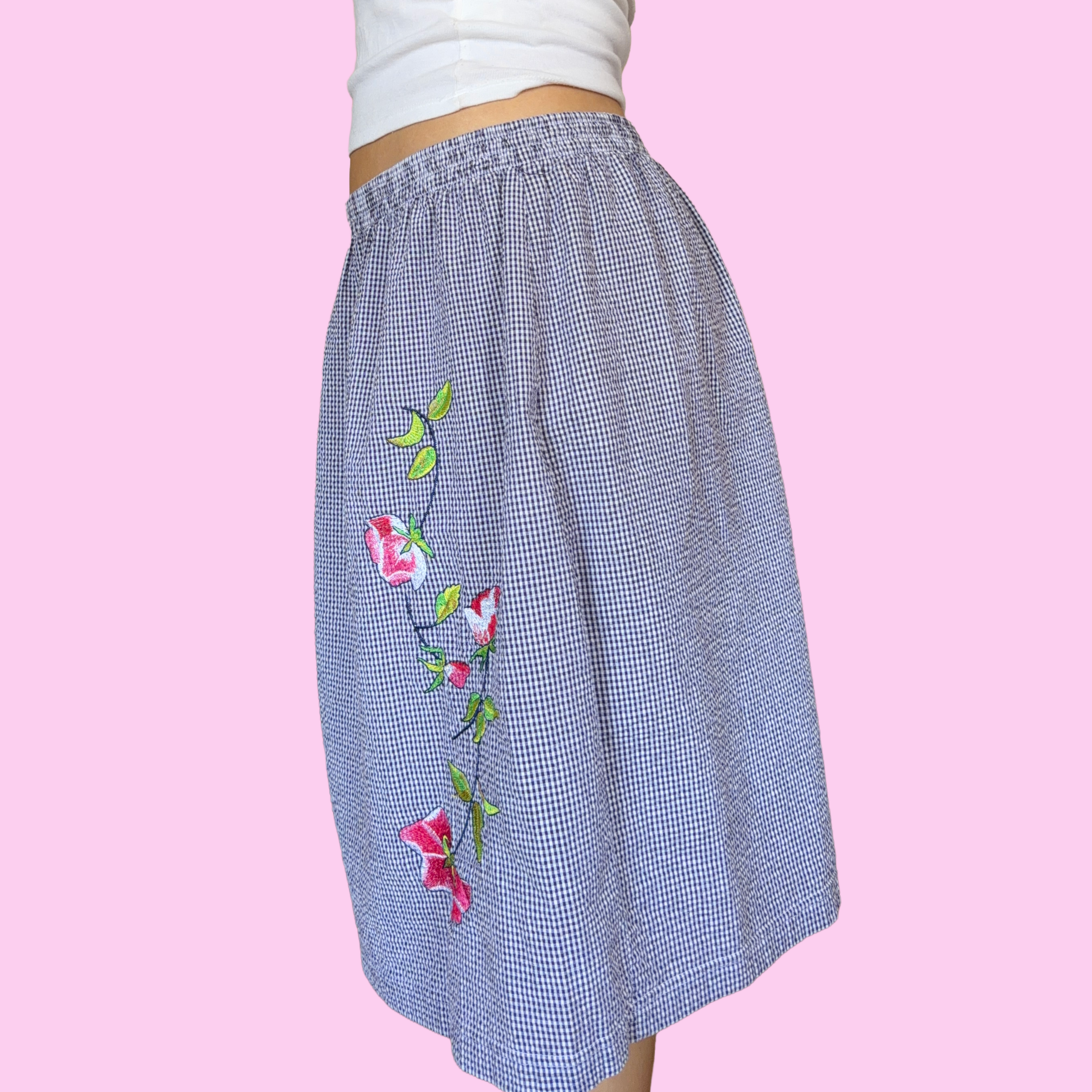 Gingham embroidered skirt