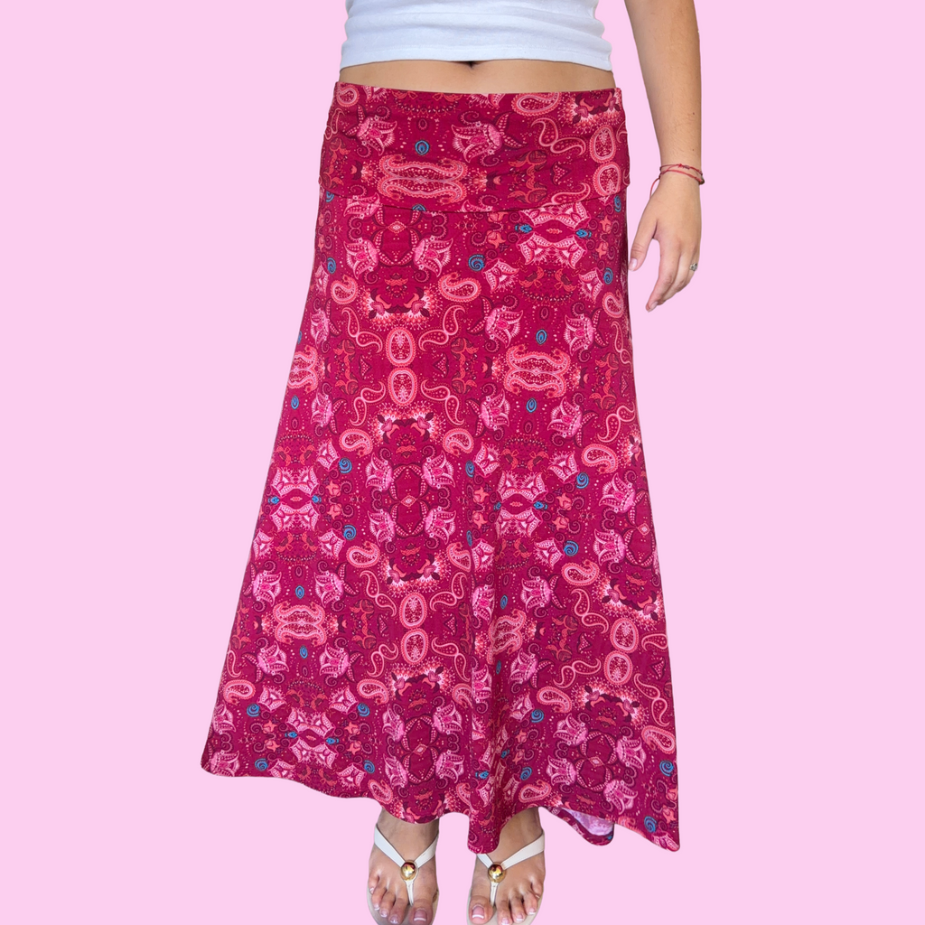 Foldover paisley jersey skirt