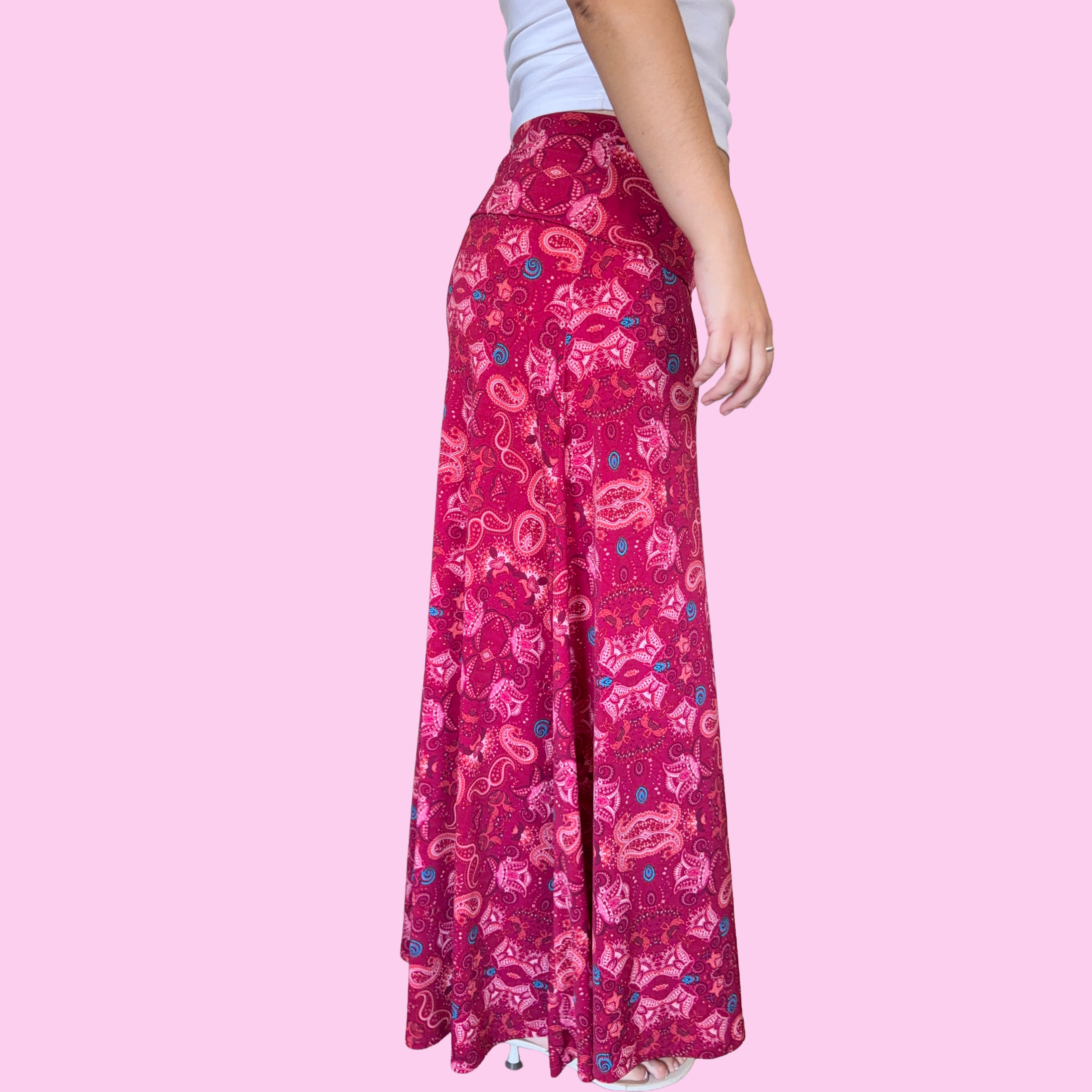 Foldover paisley jersey skirt