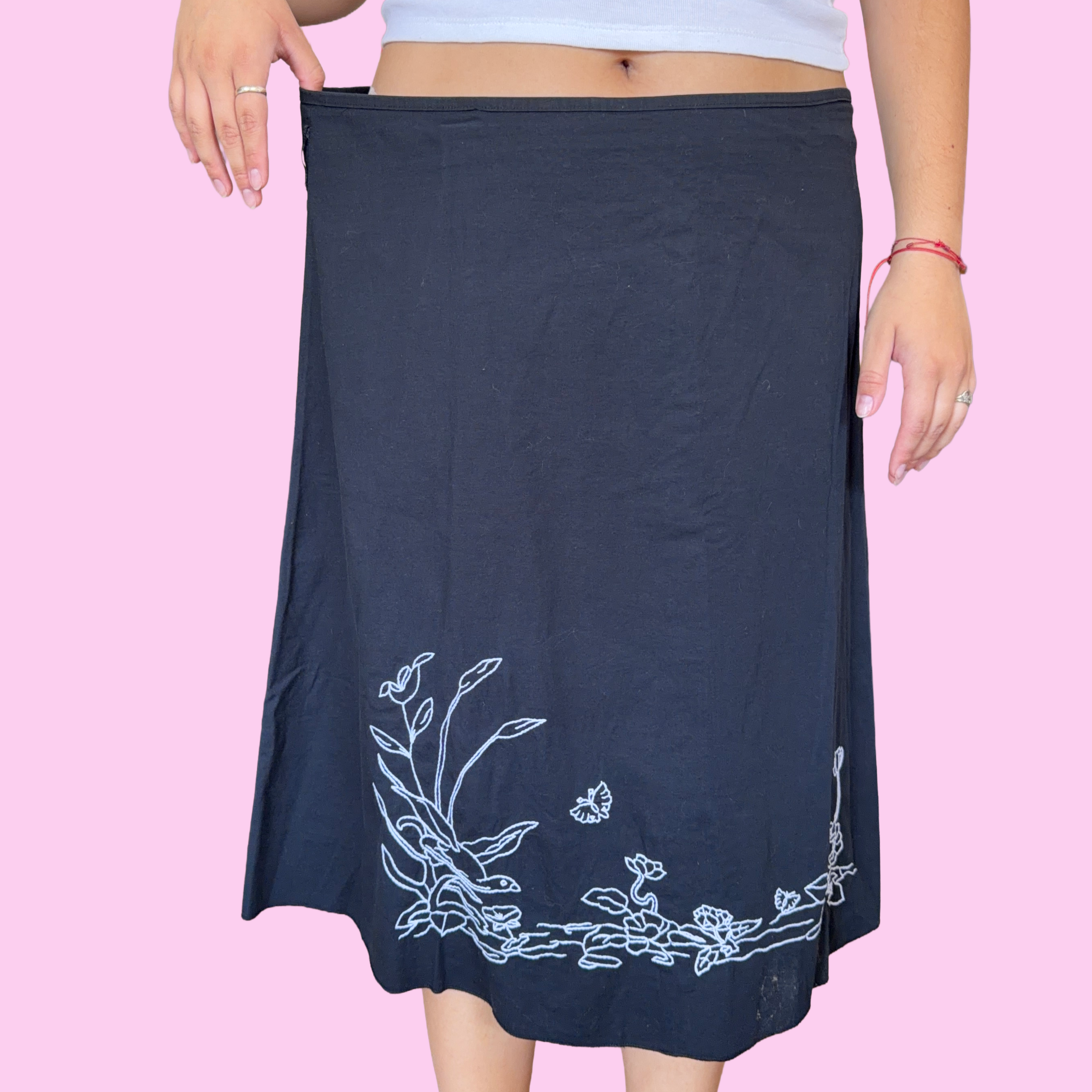 Cotton embroidered midi skirt