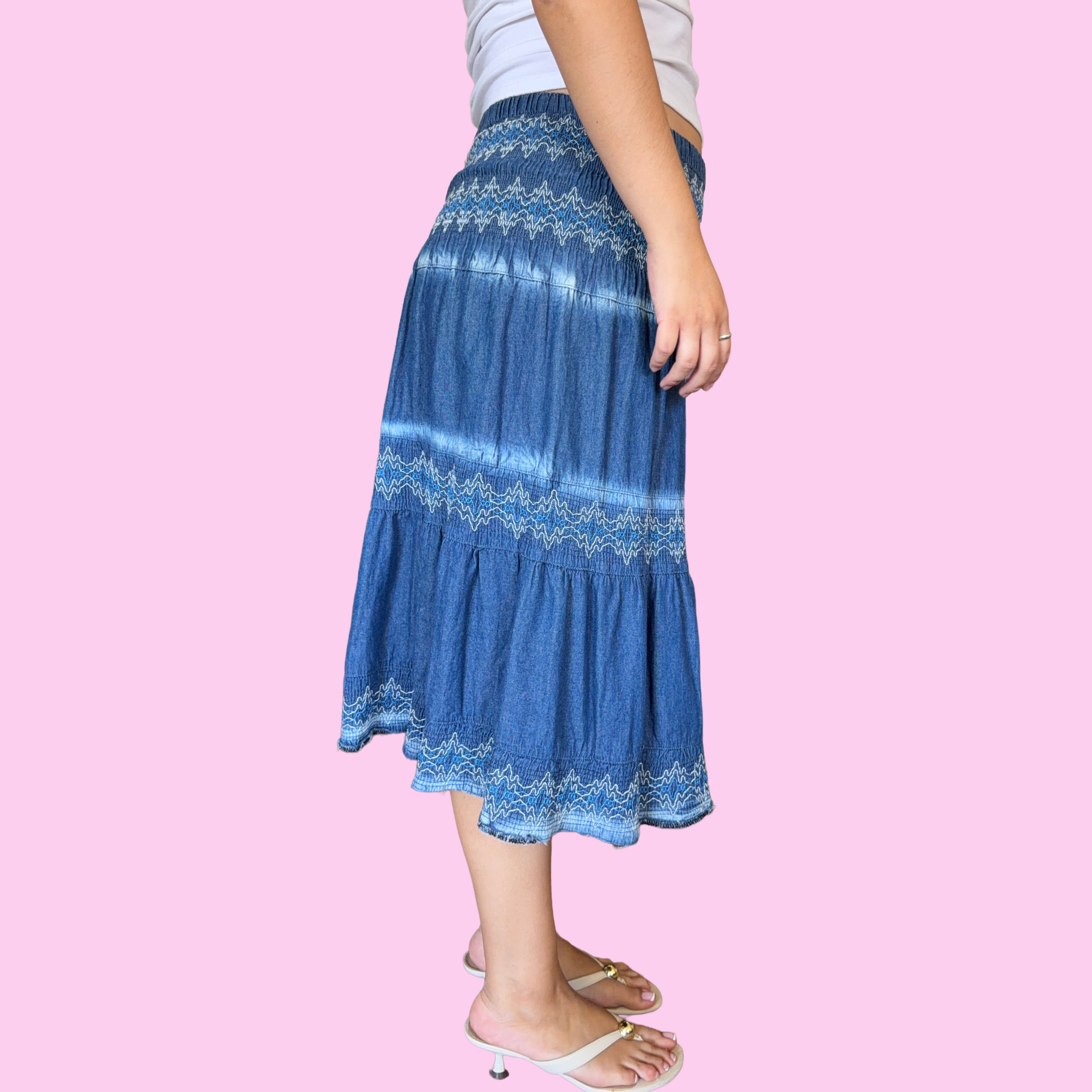 Blue Y2K embroidered skirt