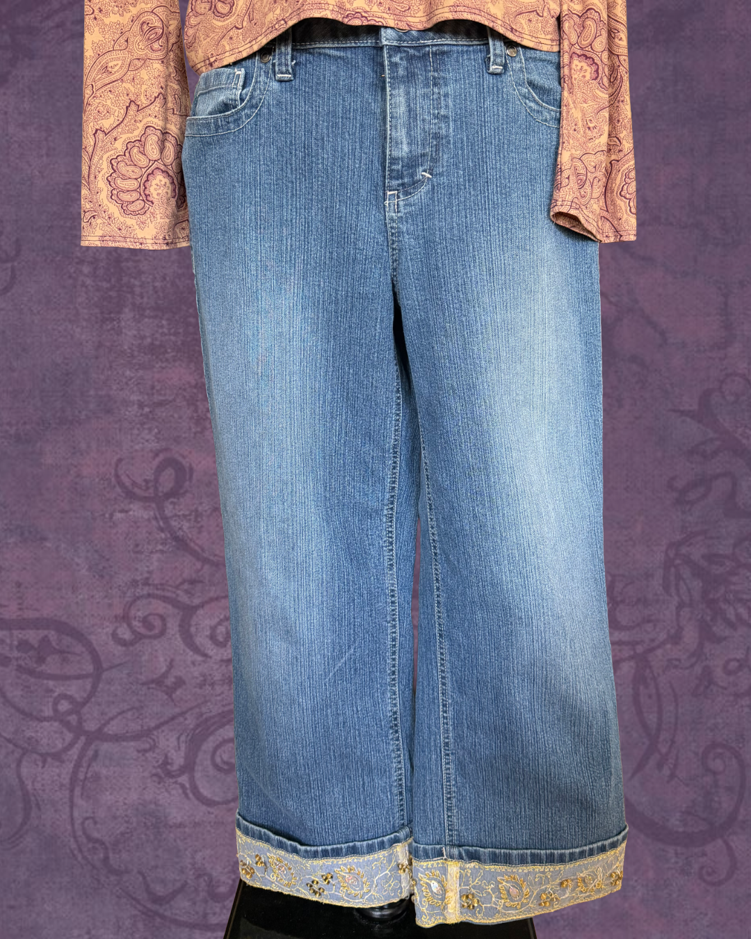 Folded sequined jeans