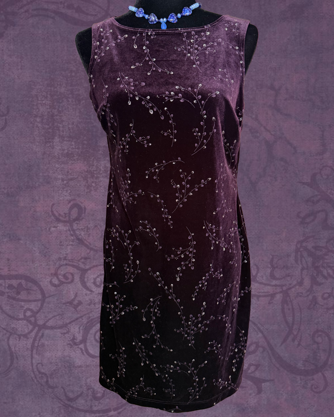 Vine embroidered velvet mini dress
