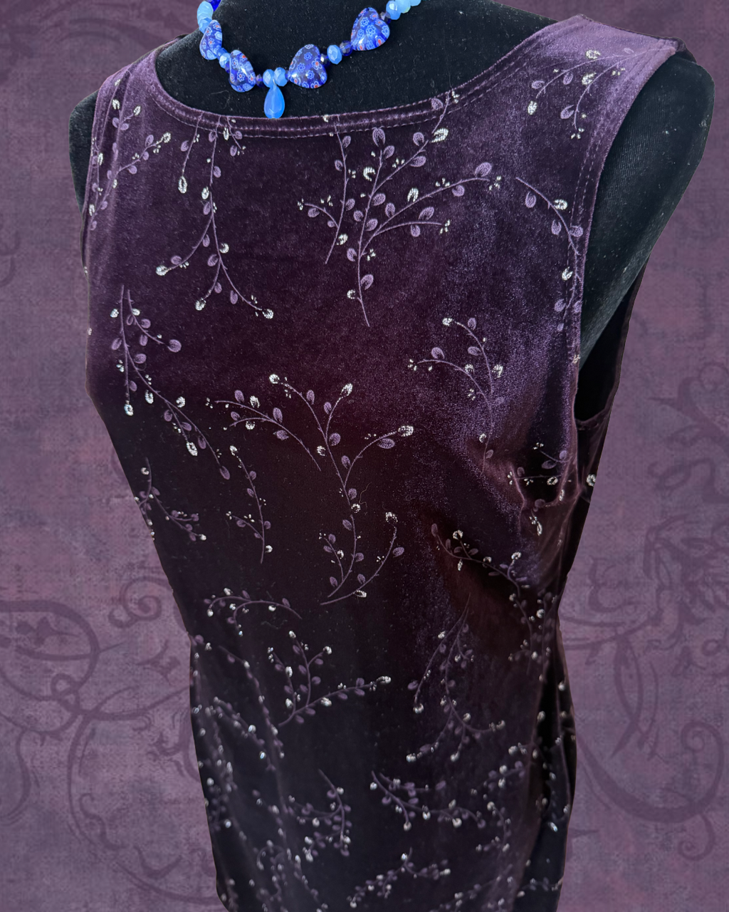 Vine embroidered velvet mini dress