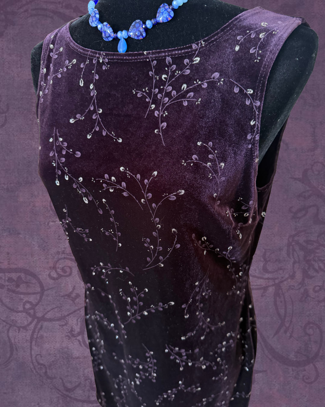Vine embroidered velvet mini dress