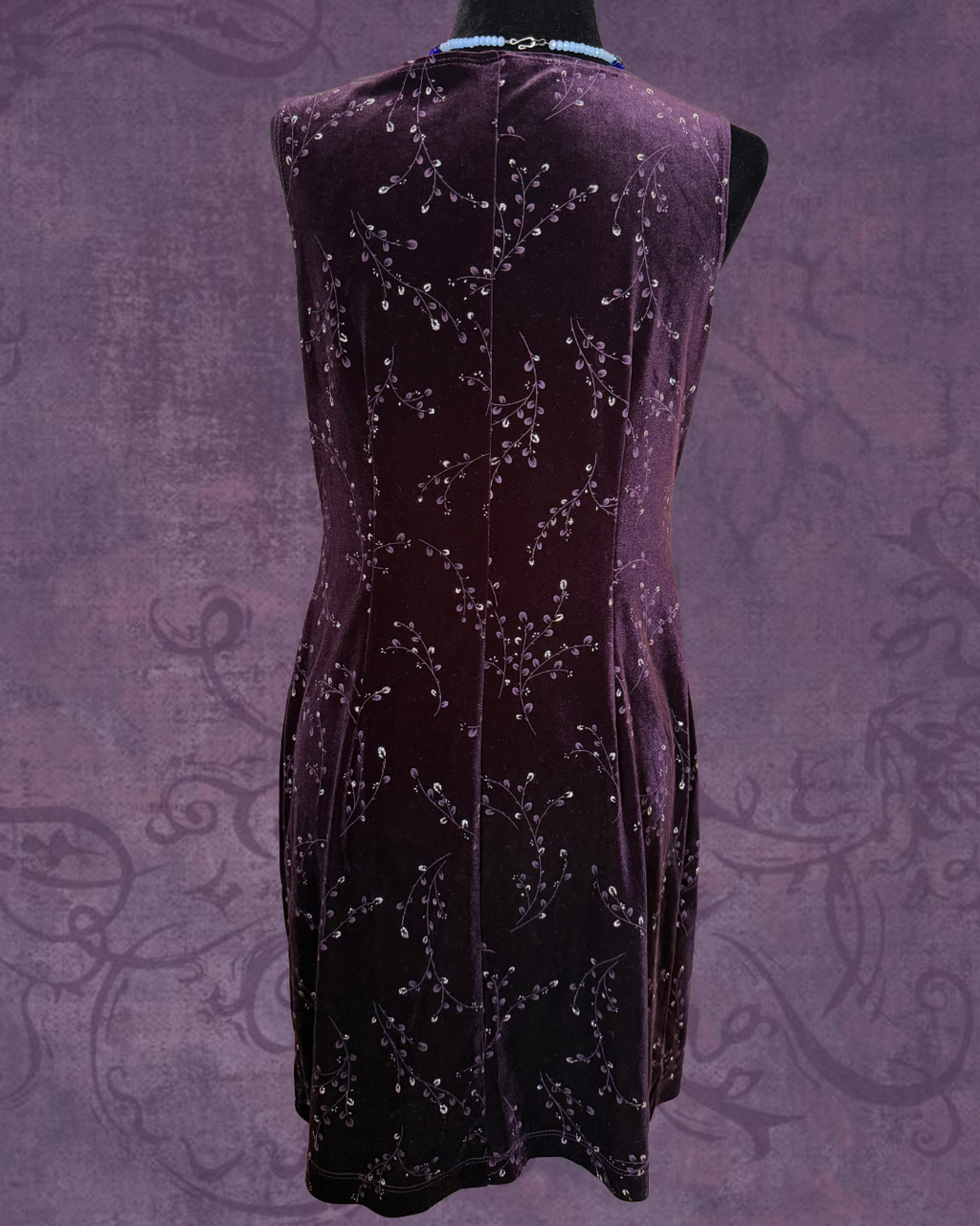 Vine embroidered velvet mini dress