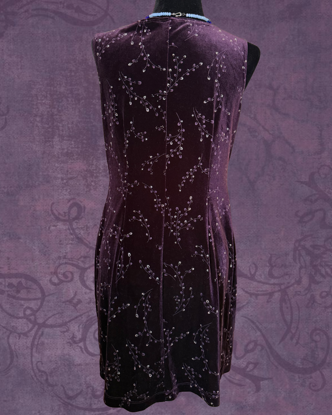 Vine embroidered velvet mini dress