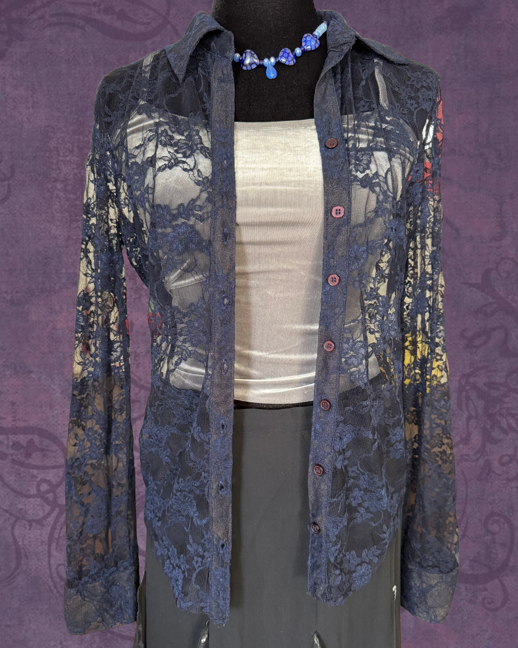 Lace navy button up