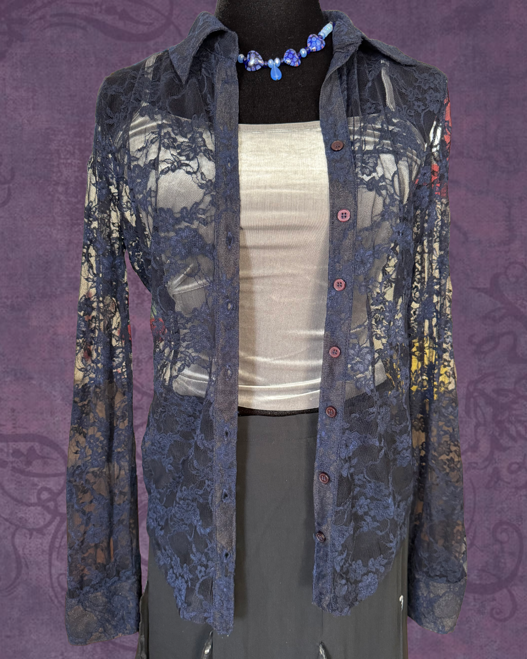 Lace navy button up