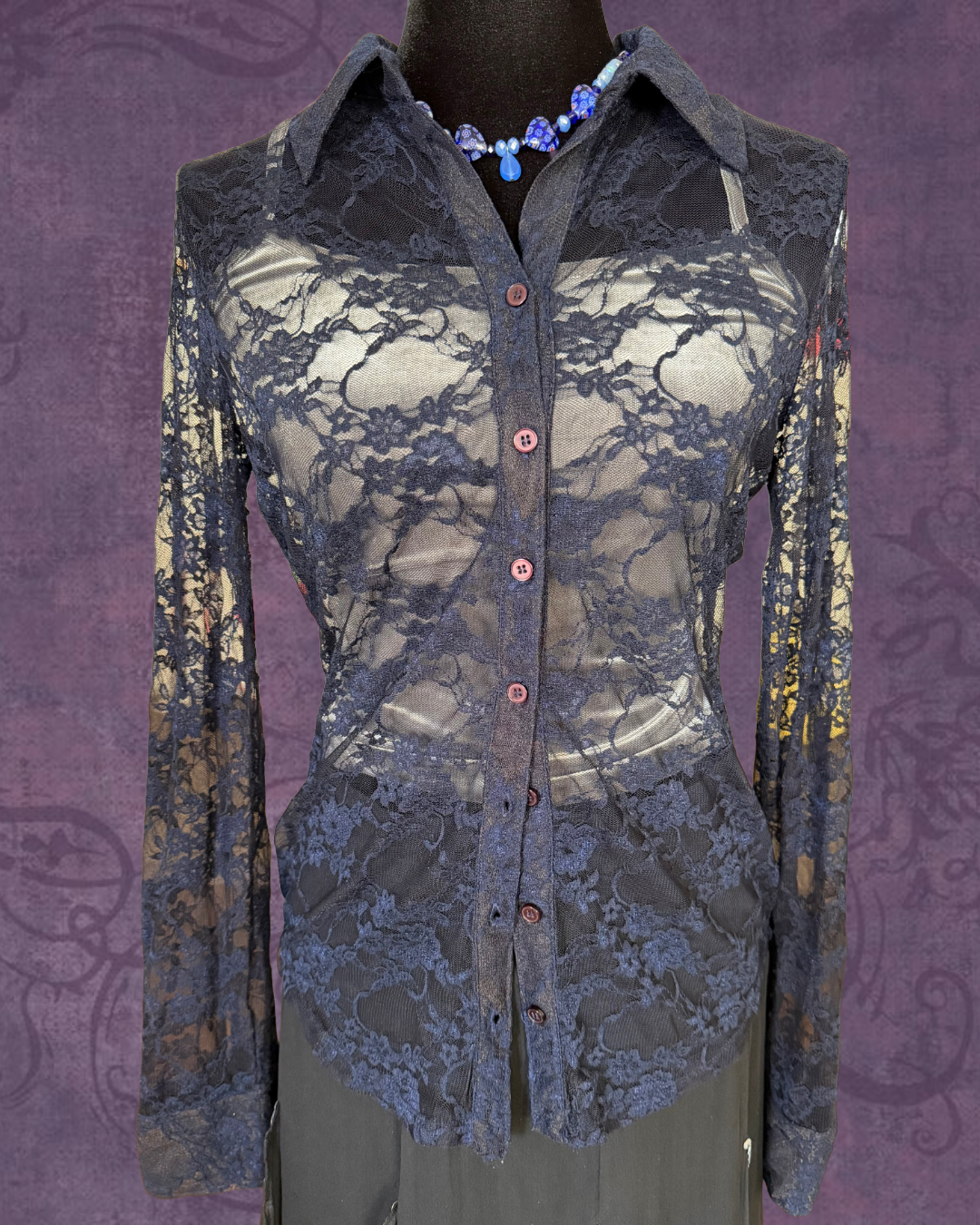 Lace navy button up