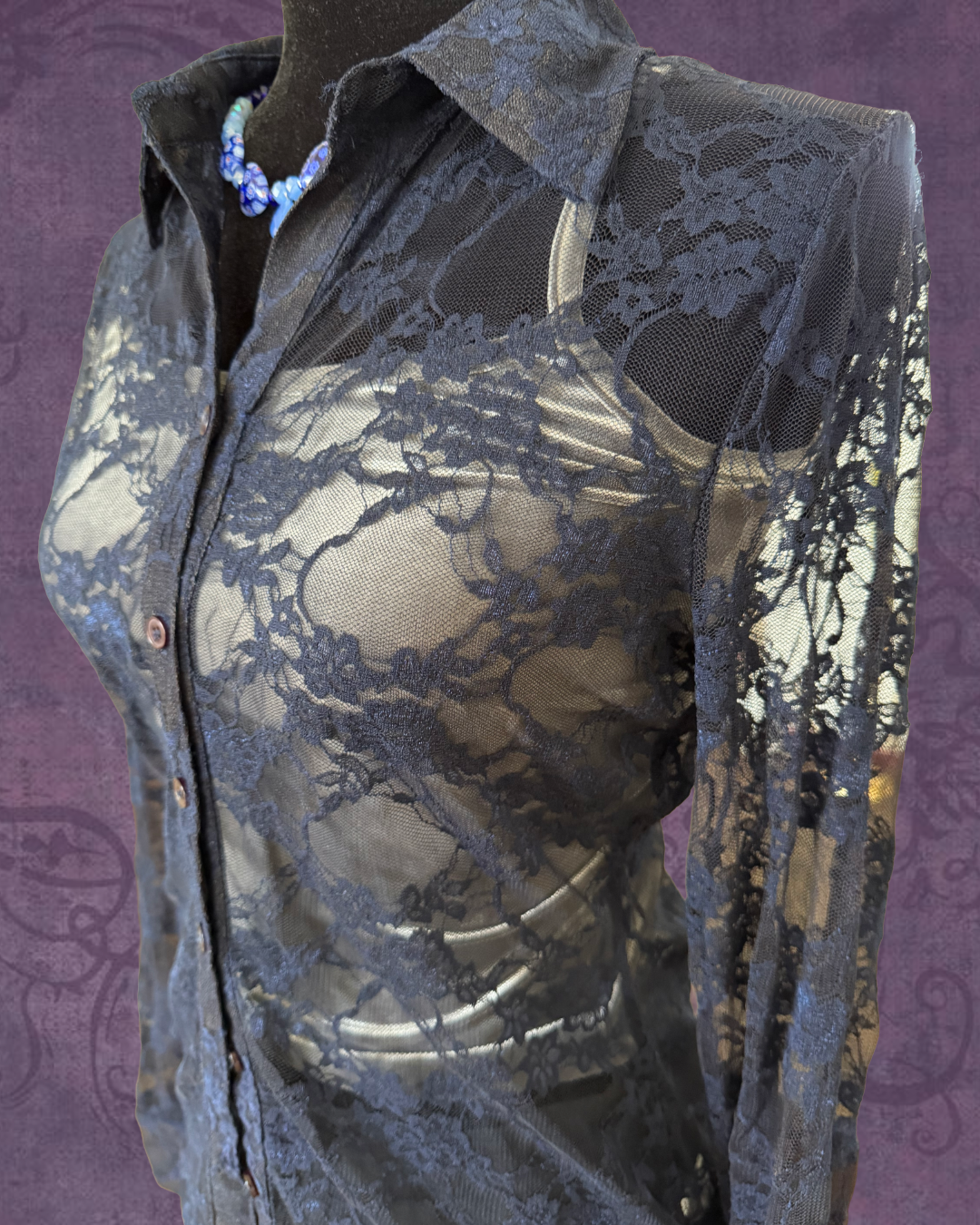 Lace navy button up