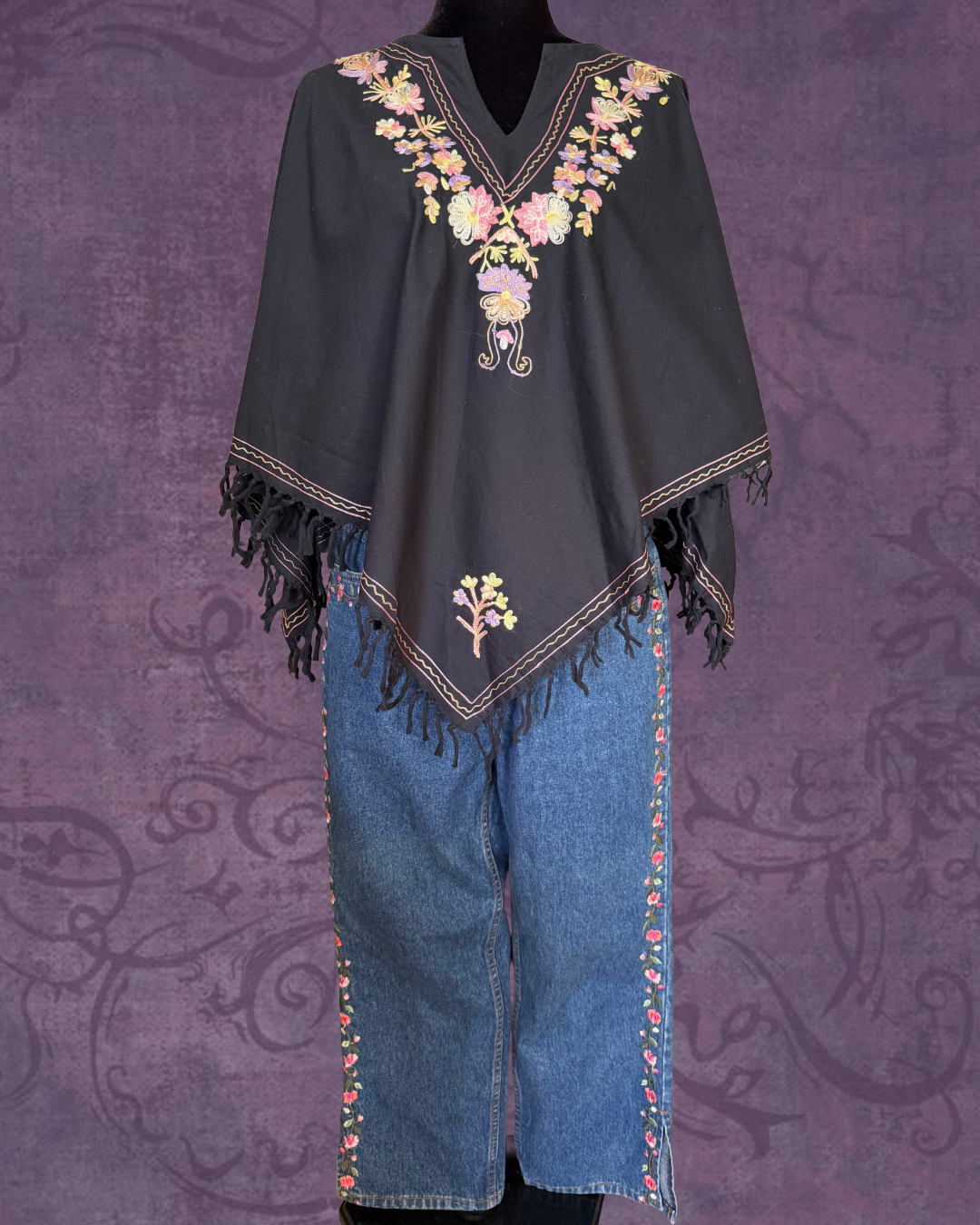 Floral embroidered poncho