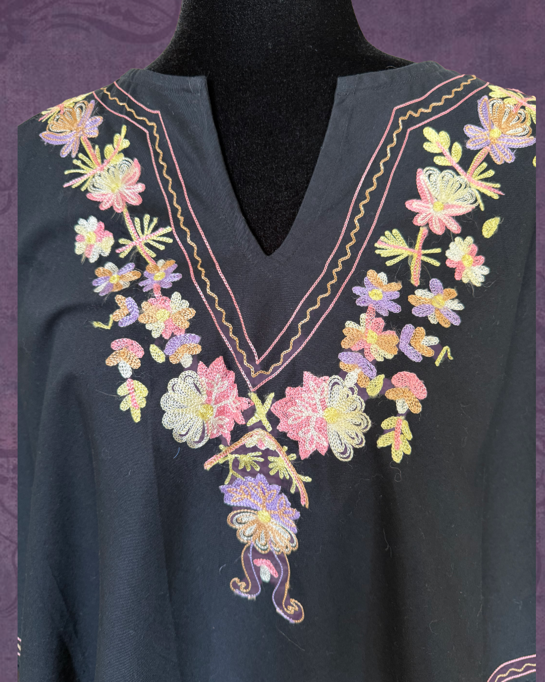 Floral embroidered poncho