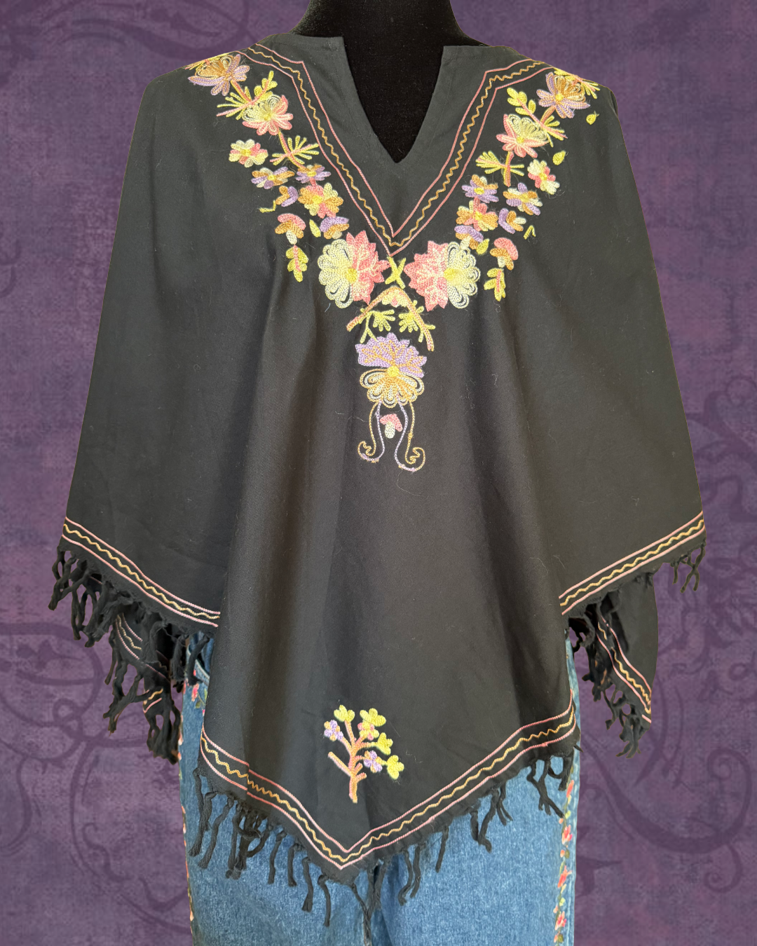 Floral embroidered poncho