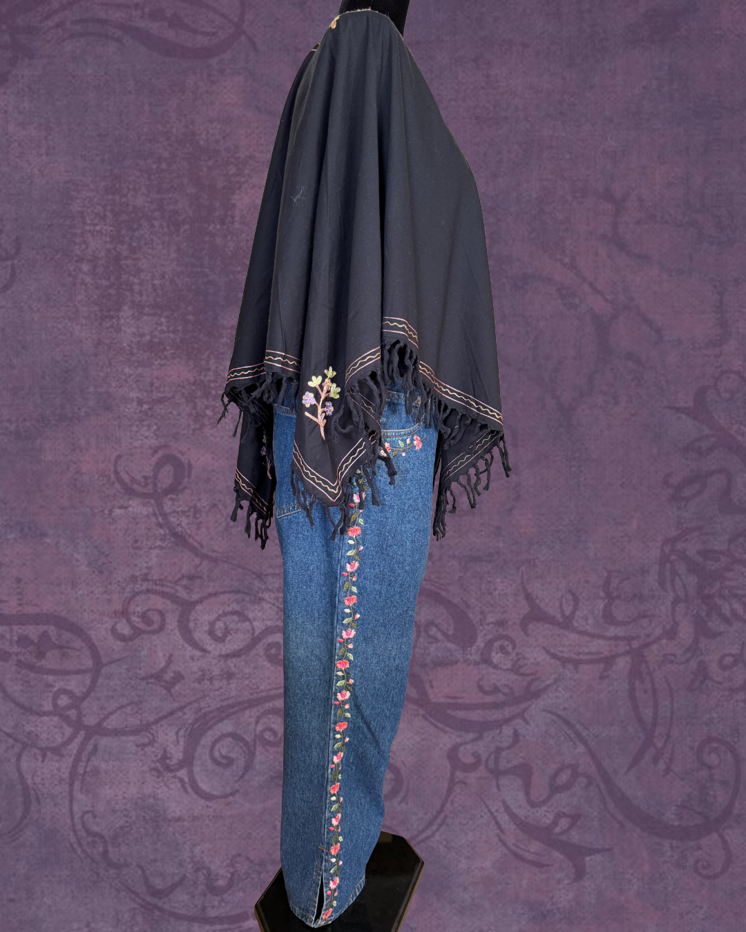 Floral embroidered poncho