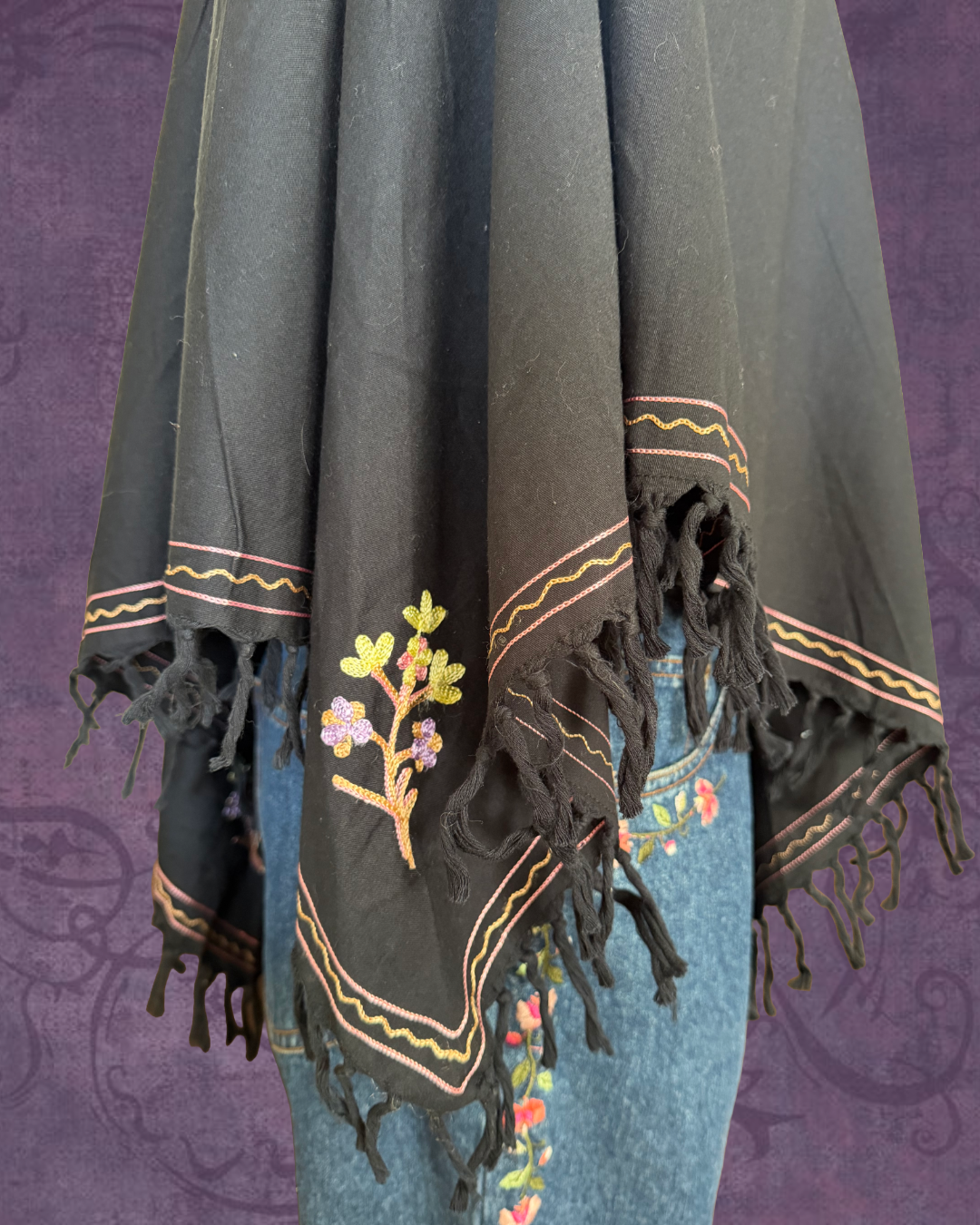 Floral embroidered poncho