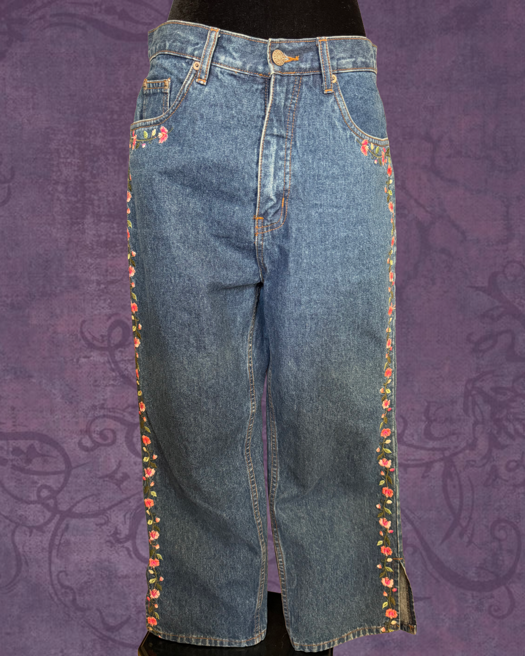 Embroidered floral jeans